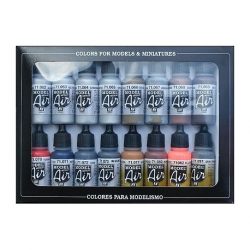 Vallejo - Acrílico Model Air set: set de 16 efectos metálicos. Bote de 17 ml con cuentagotas. Especialmente para aerografía, Ref: 71.181.