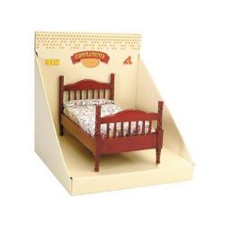 Artesanía Latina - Cama individual caoba con barrotes y tela estampada. Mueble para casas de muñecas. Escala 1:12. Ref: 99895.