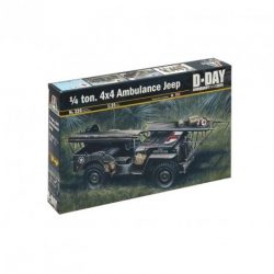 Italeri - Vehículo Jeep ambulancia, 1/4 Ton 4x4, Kit de plástico para ensamblar y pintar. Contiene calcas. Escala 1:35, Ref: 326.