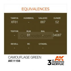 Acrílicos de 3rd Generación, CAMOUFLAGE GREEN – STANDARD. Bote 17 ml. Marca Ak-Interactive. Ref: Ak11156.