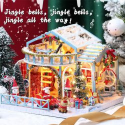 Miniature Dollhouse, Christmas Dolls House with Furniture Light, Dust Proof Cover and Music Box. Marca Diy House. Ref: K-058.