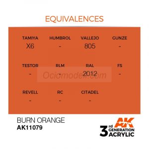 Acrílicos de 3rd General, BURN ORANGE – STANDARD. Bote 17 ml. Marca Ak-Interactive. Ref: Ak11079.