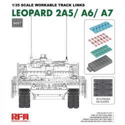 - LEOPARD 2A5/A6/A7 WORKABLE TRACK LINKS. - KIT DE MONTAJE EN PLÁSTICO. - REQUIERE: ENSAMBLADO DE PIEZAS Y PINTURA. - ESCALA: 1:35. - MARCA: RFM MODEL. - REF: RM-5057.
