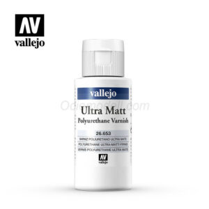 - BARNIZ POLÍURETANO ULTRAMATE, POLYURETHANE ULTRA MATT VARNISH.  - BOTE DE 60 ML.  - BARNIZ ACRÍLICO A BASE DE AGUA, DE NUEVA FORMULACIÓN DE SECADO RÁPIDO Y DE UNA DUREZA Y PERMANENCIA EXTRAORDINARIA.  - PROTEGE LOS MODELOS DEL POLVO Y LOS ROCES.  - MARCA: VALLEJO.  - REF: 26.653.