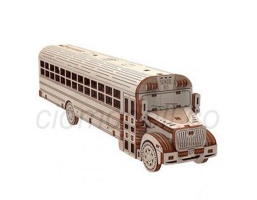 Autobús Escolar 107 pz, madera contrachapada, Kit de montaje. Marca Mr.playwood. Ref: 10107