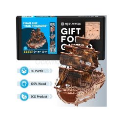 Barco Pirata "Mad Treasure" 156 piezas, madera contrachapada, Kit de montaje. Marca Mr.playwood. Ref: 10111