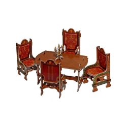 Comedor, marrón. Puzzle 3D de Montaje. Serie de casas de muñecas. Marca Clever Paper. Ref: 142591