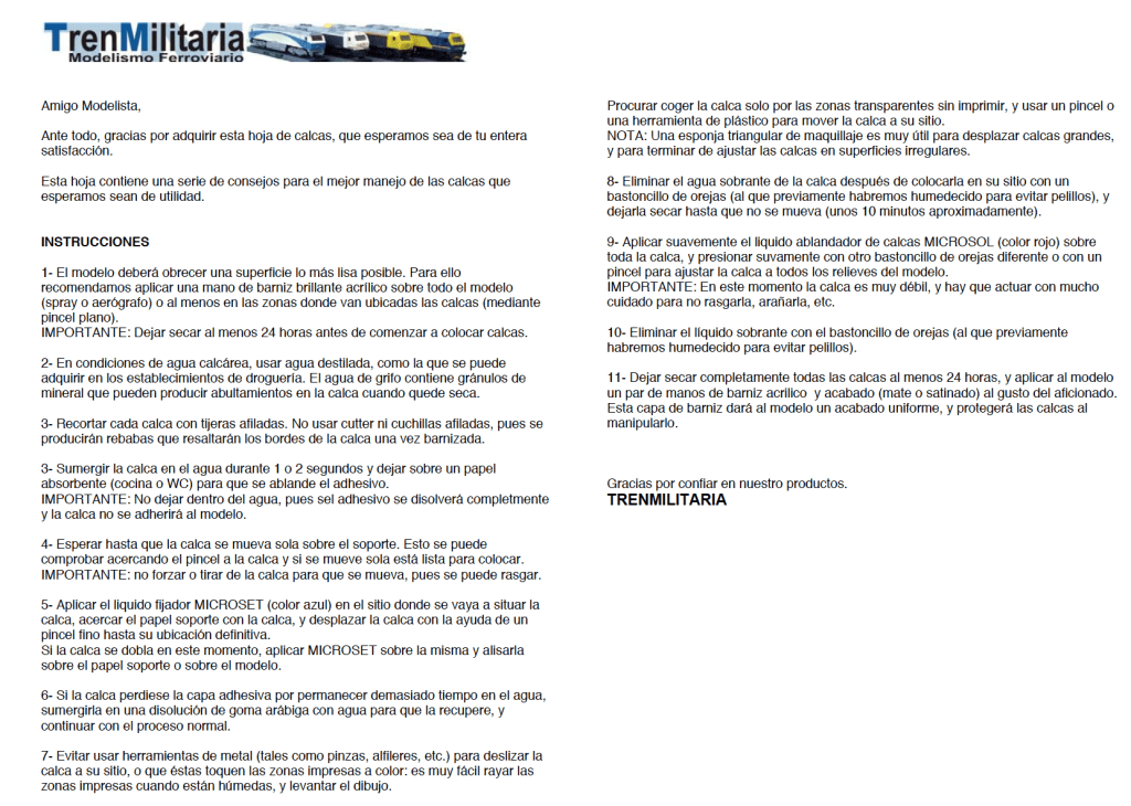 Instrucciones de colocación de calcas por Trenmlitaria