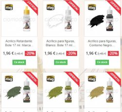 ¡Gran Oferta en pinturas Acrílicas para figuras de AMMO MIG! - 20% de descuento en toda la gama, disponibles en botes de 17 ml con cuentagotas para evitar la evaporación y el secado