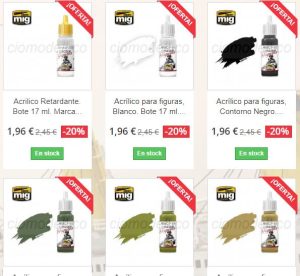 ¡Gran Oferta en pinturas Acrílicas para figuras de AMMO MIG! - 20% de descuento en toda la gama, disponibles en botes de 17 ml con cuentagotas para evitar la evaporación y el secado