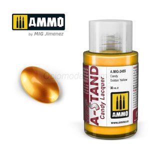 A-STAND Candy Amarillo Dorado. Bote de 30 ml. Marca Ammo of Mig Jimenez. Ref: AMIG2455, 2455, específicamente diseñado para uso con aerógrafo. 2 A-STAND Candy Amarillo Dorado. Bote de 30 ml. Marca Ammo of Mig Jimenez. Ref: AMIG2455, 2455