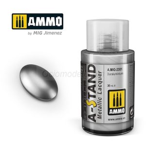 A-STAND Duraluminio. Bote de 30 ml. Marca Ammo of Mig Jimenez. Ref: AMIG2301, 2301, permite recrear acabados metalizados realistas en sus maquetas y modelos a escala 2 A-STAND Duraluminio. Bote de 30 ml. Marca Ammo of Mig Jimenez. Ref: AMIG2301, 2301