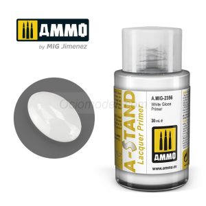 A-STAND Imprimación Base Blanco Brillante. Bote de 30 ml. Marca Ammo of Mig Jimenez. Ref: AMIG2356, 2356