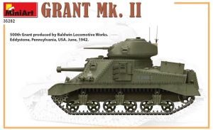 Grant Mk. II. Escala 1:35. Marca Miniart. Ref: 35282, anque británico ampliamente utilizado durante la Segunda Guerra Mundial. Se caracterizaba por su diseño distintivo, con una torre montada en el centro y un cañón principal de 75 mm. 3 Grant Mk. II. Escala 1:35. Marca Miniart. Ref: 35282