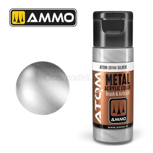 ATOM COLOR METALLIC Plata. Nueva Fórmula. Bote 20 ml. Marca Ammo by Mig Jimenez. Ref: ATOM-20164