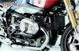 BMW R nineT Option 719 Mars Red/Cosmic Blue, prepintada. Escala 1:9. Marca Meng. Ref: MT-003t