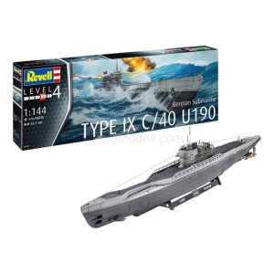 German Submarine Type IX C-40 U190. Escala: 1:144. Marca: Revell. Ref: 05167, tenía una tripulación de alrededor de 48 a 56 miembros, incluyendo oficiales y marineros,