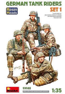 GERMAN TANK RIDERS SET 1. RESIN HEADS. Escala 1:35. Marca Miniart. Ref: 53022, permite al modelista recrear escenas realistas de soldados alemanes montados en tanques durante la Segunda Guerra Mundial