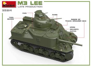 M3 LEE LATE PROD. Escala 1:35. Marca Miniart. Ref: 35214, fue un tanque medio utilizado por las fuerzas aliadas durante la Segunda Guerra Mundial. Introducido en 1941