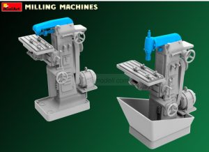 MILLING MACHINES. Escala 1:35. Marca Miniart. Ref: 35663, Los detalles en la superficie de la fresadora, como los controles, las palancas y los paneles de control, han sido reproducidos con precisión para reflejar fielmente una fresadora real. 4 MILLING MACHINES. Escala 1:35. Marca Miniart. Ref: 35663