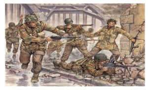 Paracaidistas británicos. Escala 1:72. Marca Italeri. Ref: 6034, contiene 50 figuras de paracaidistas británicos en diferentes poses y uniformes, ofreciendo una variedad para dar realismo a tus maquetas.