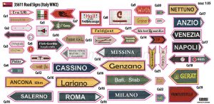 ROAD SIGNS WWII ITALY. Escala 1:35. Marca Miniart. Ref: 35611, señales utilizadas durante la Segunda Guerra Mundial en Italia