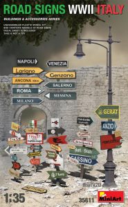 ROAD SIGNS WWII ITALY. Escala 1:35. Marca Miniart. Ref: 35611, señales utilizadas durante la Segunda Guerra Mundial en Italia