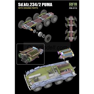 SD.KFZ.234/2 PUMA with Engine Parts. Escala 1:35. Marca RFM Model. Ref: 5110, fue un vehículo blindado de reconocimiento diseñado por Alemania durante la Segunda Guerra Mundial
