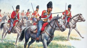 Caballería pesada británica " SCOT GREYS ". Escala 1:72. Marca Italeri. Ref: 6001, conjunto que contiene 18 figuras con caballos y 36 piezas en total.