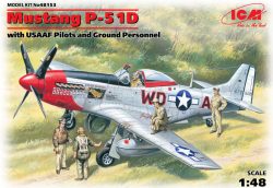 Mustang P-51D with USAAF Pilots and Ground Personnel. Escala 1:48. Marca ICM. Ref: 48153, Además del avión en sí, este set incluye cinco figuras que representan a pilotos y mecánicos de la USAAF