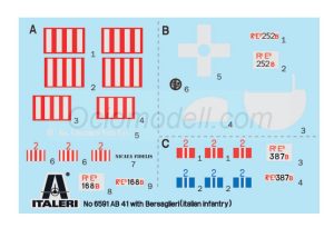 Autoblinda AB 41 with Bersaglieri El Alamein, 6 figuras. Escala 1:35. Marca Italeri. Ref: 6591, fue diseñado por Fiat-Ansaldo para su uso en los departamentos de exploración del Real Ejército Italiano 2 Autoblinda AB 41 with Bersaglieri El Alamein, 6 figuras. Escala 1:35. Marca Italeri. Ref: 6591