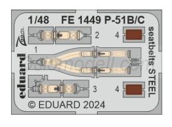 Cinturones de seguridad P-51B/C, Steel. Escala: 1:48. Marca Eduard. Ref: FE1449, complemento ideal para añadir realismo y autenticidad a tu maqueta de avión a escala 1:48