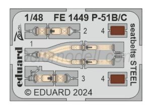 Cinturones de seguridad P-51B/C, Steel. Escala: 1:48. Marca Eduard. Ref: FE1449