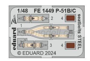 Cinturones de seguridad P-51B/C, Steel. Escala: 1:48. Marca Eduard. Ref: FE1449