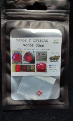 Faros y Ópticas Rojos, 3 diámetro. 4 uds. Marca BMR MODELS. Ref:FOR3