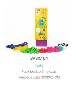 Pack básico 64 piezas. Kit de juego creativo sin instrucciones, reciclando. Marca Toyi. Ref: TO64