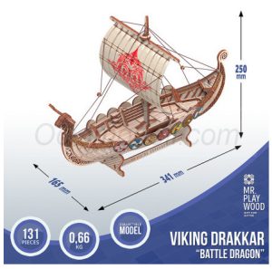 Barco Drakkar Vikingo "Battle Dragon" con 131pz, madera contrachapada. Marca Mr.playwood. Ref: 10113