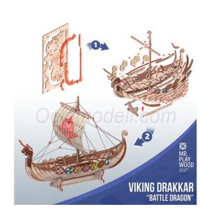 Barco Drakkar Vikingo "Battle Dragon" con 131pz, madera contrachapada. Marca Mr.playwood. Ref: 10113