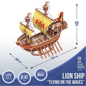 Barco León "Flying on the Waves" con 177 pz, madera contrachapada. Marca Mr.playwood. Ref: 10114