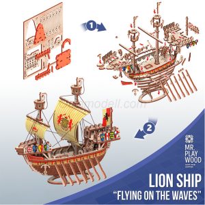 Barco León "Flying on the Waves" con 177 pz, madera contrachapada. Marca Mr.playwood. Ref: 10114