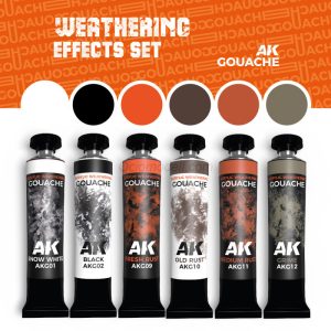WEATHERING EFFECTS SET – AK GOUACHES. 6 Tubos de 20ml. Marca AK Interactive. Ref: AKG25