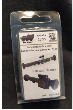 Lanzagranadas C90 y Lanzacohetes Alcotán C100, 1ud. 1:35. Marca BMR MODELS. Ref: 3D35004