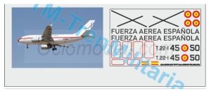 Calcas del Avión AIRBUS A310 "45-50" decoración "blanco EJERCITO DEL AIRE ". Escala 1:72. Marca Trenmilitaria. Ref: 000_8982