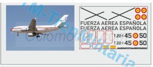 Calcas del Avión AIRBUS A310 "45-50" decoración "blanco EJERCITO DEL AIRE ". Escala 1:72. Marca Trenmilitaria. Ref: 000_8982