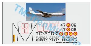 Calcas del Avión BOEING 707 "47-02" decoración "blanco EJERCITO DEL AIRE". Escala 1:72. Marca Trenmilitaria. Ref: 000_8984